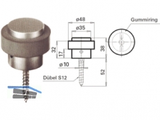 Trpuffer GEOS 1736 silber eloxiert Hhe = 38 mm  = 48 mm max. 80 kg