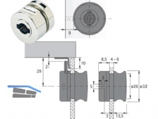 Glastrschloss Typ 321 Strke 4 - 6 mm mit integriertem Griff vernickelt 72683