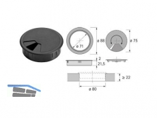Kabeldurchlass Kunststoff rund schwarz  80 mm 73748