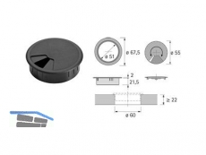 Kabeldurchlass Kunststoff rund schwarz  60 mm 73747