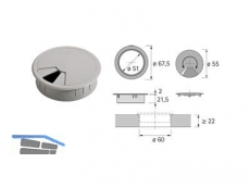 Kabeldurchlass Kunststoff rund grau  60 mm 58588