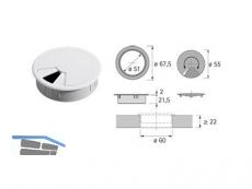 Kabeldurchlass Kunststoff rund weiss  60 mm 30847