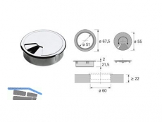 Kabeldurchlass Kunststoff rund verchromt  60 mm 9133725