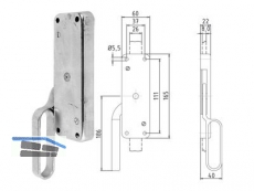 Falttortreibriegel 26 x 8 mm rechts Kasten 60 x 165 mm