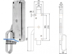 Falttortreibriegel 30 x 10 mm rechts Kasten 70 x 210 mm