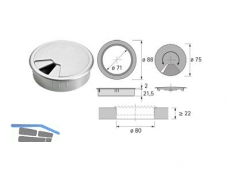 Kabeldurchlass Kunststoff rund  80 mm Chrom Optik matt 9131025