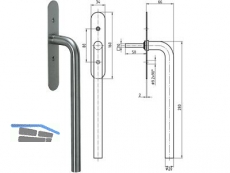 Glutz Hebeschiebetrgriff 5057-280/5613 Edelstahl ohne Rastung Abd. 160x34x2 mm