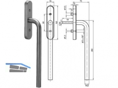 Glutz Hebeschiebetrgriff 5057-280/5619K Edelstahl mit Rastung Stiftlnge 50 mm