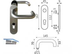 Drckergarnitur Kurzschild PZ 72 mm Edelstahl B-72010-00-0-8