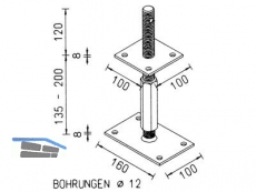 Pfostentr.Verst.150-210 schw. 10921.1003 Ob.Plat.rund 100x10 /U.Pl.160x100x10 M30