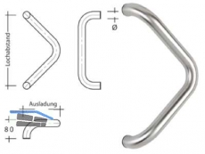 Stossgriff ES 30.350 gkw LA = 350 mm Enden 90 gebogen Ausl. 190 mm Edelstahl