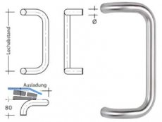 Stossgriff ES 30.300 gk LA = 300 mm Enden 90 gebogen Ausl. 145 mm Edelstahl