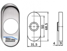 Drckerrosette PR 6620 FH oval Alu F1 ohne Hochhaltefeder DM 24,5 mm