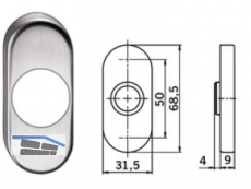 Drckerrosette PR 6620 FH oval Niro ohne Hochhaltefeder DM 20,8 mm