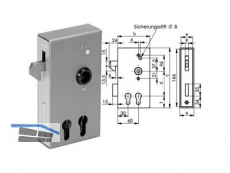 Schlosskasten 140SD-40ZW Hakenfalle Dorn 30/60 mm Stulp 40 mm Nuss 8,0 mm