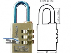 Vorhangschloss Burg Combi Lock 80 30 M mit 3 Rollen 02471 3