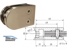Glashalter Edelstahl finish 63x45 mm fr Rohr 42,4 mm mit Sicherungsstift