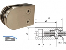 Glashalter Edelstahl finish 63x45 mm fr Anschlu flach mit Sicherungsstift