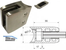 Glashalter Edelstahl 55x55 mm fr Rohr 42,4 mm mit Sicherungsplatte