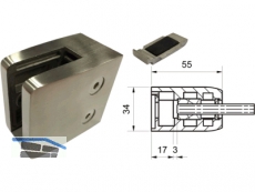 Glashalter Edelstahl 55x55 mm fr Anschlu flach mit Sicherungsplatte