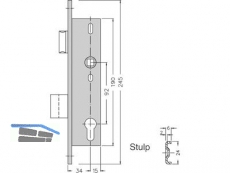 Riegelfallenschloss PZ Edelstahl Dorn 34 mm U-Stulp 211367