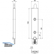 Anschlusseinheit zu Falzhebelgetriebe, Secury Automatic 130 mm, oben, universal