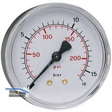 Druckluft Manometer 63 mm 0 - 16 bar mit Auengewinde hinten 1/4\