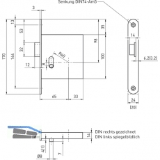 Zusatzfalle BHM 1030 1-flg. EN 179, DM 65, rechts, Stulp 170 x 24 mm, Edelstahl