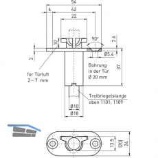 Schaltschloss BMH 1141, Stulp 54 x 20 mm rund, f. DM 65, 80,100mm,Stahl verzinkt