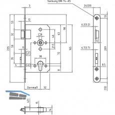 Fluchttrschloss 1128, 2-flg. /EN 179, DM 65/24, links, Edelstahl