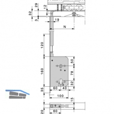 Schiebetr Stangenschloss Silent Stop, PZW, DM 60, Stulp 315 x 16 mm, verzinkt