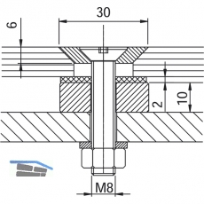 Glaspunkthalter Senk 30, 8 - 20 mm Glas, Edelstahl/Aluminium