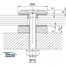 Glaspunkthalter Trapez 45, 45 mm, 8 - 20 mm Glas, Edelstahl