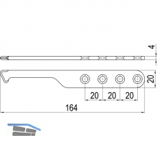 IMH-ABS Mitnehmerhaken SF, 164 x 20 x 4 mm, universal, DIN, schwarz verzinkt