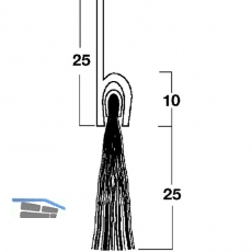 Trdichtungsbrste m. gerader Leiste, 2000 mm, Borsten schwarz,dunkelbraun elox.