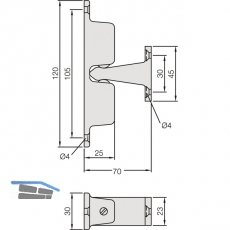 Trhalter mit verstellbarer Druckkugel, Wandabstand 70 mm,silberfrbig