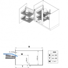 Vauth&Sagel WACO Eck-Schwenkbeschlag rechts, KB900mm, silberfarbig