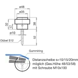 Bodentrpuffer WG,  48 mm, Hhe 38 mm, Anschlag Gummiring, silber elox.