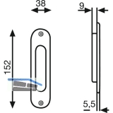 Schiebetrmuschel oval 38 x 152 mm, ungelocht, Messing verchromt matt