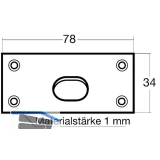 Riegelschlieblech gerade, mit ovalem Loch, 78 x 34 mm, Messing blank