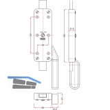 Falttortreibriegel, Hub 29, 180 x 60 x 21,5 mm, links, Stahl verzinkt