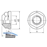 DIN6926 M 6 Edelstahl A2 Sechskant-Sperrzahnmutter m Flansch und Polyamideinlage